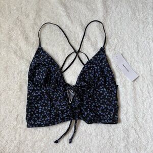Out From Under | Urban Outfitters Floral Black and Blue Spaghetti Strap Top Sz M